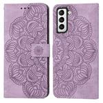 For Samsung Galaxy S22+ 5G Mandala Embossed Flip Leather Phone Case(Purple)