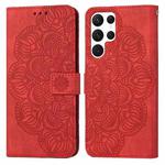 For Samsung Galaxy S22 Ultra 5G Mandala Embossed Flip Leather Phone Case(Red)