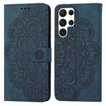 For Samsung Galaxy S22 Ultra 5G Mandala Embossed Flip Leather Phone Case(Blue)