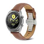 For Samsung Galaxy Watch4 20mm Butterfly Buckle Stitching Genuine Leather Watch Band(Brown)