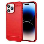 For iPhone 14 Pro Brushed Texture Carbon Fiber TPU Phone Case (Red)