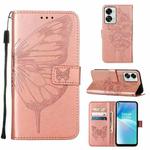 For OnePlus Nord 2T 5G Embossed Butterfly Leather Phone Case(Rose Gold)