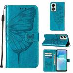 For OnePlus Nord 2T 5G Embossed Butterfly Leather Phone Case(Blue)