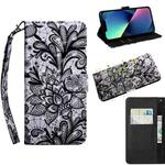 For iPhone 14 Plus 3D Painting Pattern Coloured Drawing Leather Phone Case  (Black Lace)