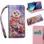 For iPhone 14 3D Painting Pattern Coloured Drawing Leather Phone Case (Colorful Owl)