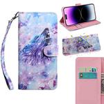 For iPhone 14 Pro 3D Painting Pattern Coloured Drawing Leather Phone Case (Howling Wolf)
