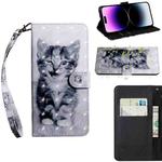 For iPhone 14 Pro 3D Painting Pattern Coloured Drawing Leather Phone Case (Cat)