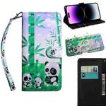 For iPhone 14 Pro 3D Painting Pattern Coloured Drawing Leather Phone Case (Panda)