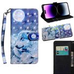 For iPhone 14 Pro Max 3D Painting Pattern Coloured Drawing Leather Phone Case (Wolf)