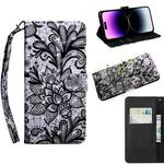 For iPhone 14 Pro Max 3D Painting Pattern Coloured Drawing Leather Phone Case (Black Lace)