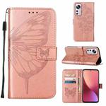 For Xiaomi 12 Lite Embossed Butterfly Leather Phone Case(Rose Gold)