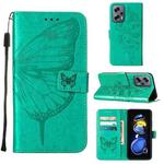 For Xiaomi Redmi Note 11T Pro Embossed Butterfly Leather Phone Case(Green)