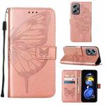 For Xiaomi Redmi Note 11T Pro Embossed Butterfly Leather Phone Case(Rose Gold)