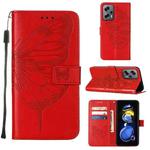 For Xiaomi Redmi Note 11T Pro Embossed Butterfly Leather Phone Case(Red)