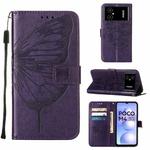 For Xiaomi Poco M4 5G Embossed Butterfly Leather Phone Case(Dark Purple)