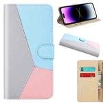 For iPhone 14 Pro Tricolor Stitching Flip Leather Phone Case (Grey)