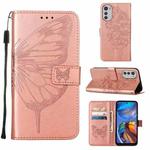 For Motorola Moto E32 Embossed Butterfly Leather Phone Case(Rose Gold)