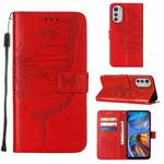 For Motorola Moto E32 Embossed Butterfly Leather Phone Case(Red)