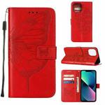 For iPhone 14 Embossed Butterfly Leather Phone Case  (Red)