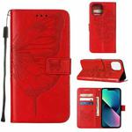 For iPhone 14 Plus Embossed Butterfly Leather Phone Case  (Red)