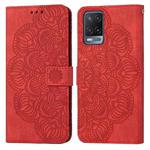 For OPPO A54 4G Mandala Embossed Flip Leather Phone Case(Red)