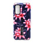 For Galaxy S20+ Embossment Painted Pattern Protective Case with Holder(Purple Pink Flower)