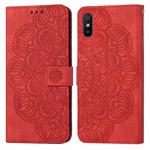 For Xiaomi Redmi 9A Mandala Embossed Flip Leather Phone Case(Red)