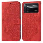 For Xiaomi Poco X4 Pro 5G Mandala Embossed Flip Leather Phone Case(Red)