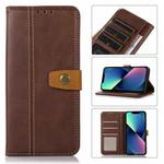 For iPhone 14 Stitching Thread Calf Texture Leather Phone Case (Coffee)