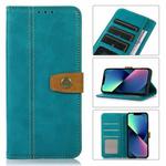 For iPhone 14 Plus Stitching Thread Calf Texture Leather Phone Case  (Light Green)
