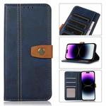 For iPhone 14 Pro Max Stitching Thread Calf Texture Leather Phone Case (Blue)