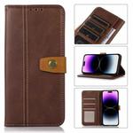 For iPhone 14 Pro Max Stitching Thread Calf Texture Leather Phone Case (Coffee)