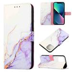 For iPhone 14 Plus Marble Pattern Flip Leather Phone Case   Max Launching(White Purple LS006)