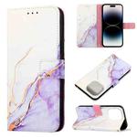 For iPhone 14 Pro Max Marble Pattern Flip Leather Phone Case  Pro Max Launching (White Purple LS006)