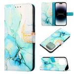 For iPhone 14 Pro Marble Pattern Flip Leather Phone Case(Green LS003)