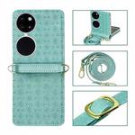 For Huawei P50 Pocket Embossed Chain Folding Phone Case(Lake Green)
