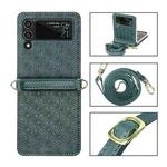 For Samsung Galaxy Z Flip3 5G Embossed Chain Folding Phone Case(Dark Green)