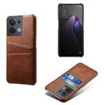 For OPPO Reno8 Dual Card Slots Calf Texture PC + PU Phone Case(Brown)