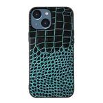 For iPhone 14 Plus Crocodile Top Layer Cowhide Leather Case  (Cyan Blue)