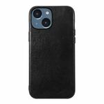 For iPhone 14 Plus Genuine Leather Double Color Crazy Horse Phone Case  (Black)