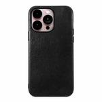 For iPhone 14 Pro Max Genuine Leather Double Color Crazy Horse Phone Case (Black)