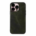 For iPhone 14 Pro Max Genuine Leather Double Color Crazy Horse Phone Case (Green)