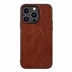 For iPhone 14 Pro Genuine Leather Double Color Crazy Horse Phone Case (Brown)