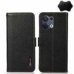 For OPPO Reno8 5G KHAZNEH Side-Magnetic Litchi Genuine Leather RFID Phone Case(Black)