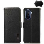 For Huawei nova Y70 Plus KHAZNEH Side-Magnetic Litchi Genuine Leather RFID Phone Case(Black)