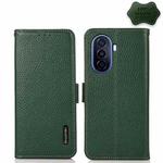 For Huawei nova Y70 Plus KHAZNEH Side-Magnetic Litchi Genuine Leather RFID Phone Case(Green)