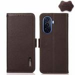 For Huawei nova Y70 Plus KHAZNEH Side-Magnetic Litchi Genuine Leather RFID Phone Case(Brown)