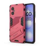 For Xiaomi Poco M4 5G Punk Armor 2 in 1 PC + TPU Shockproof Phone Case with Invisible Holder(Light Red)