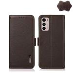 For Motorola Moto G42 KHAZNEH Side-Magnetic Litchi Genuine Leather RFID Phone Case(Brown)