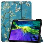 For iPad Pro 11 inch 2020 Painted TPU Smart Tablet Holster With Sleep Function & Tri-Fold Bracket & Pen Slot(Apricot Blossom)